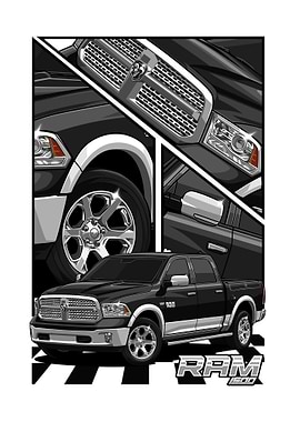 Black RAM 1500 Truck Illustration