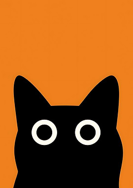 Minimalist Black Cat on Orange Background