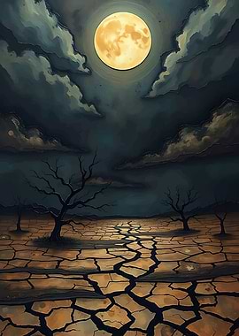 Cracked Earth Under a Full Moon