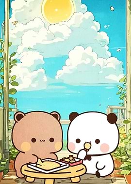 Cute Bears Eating Balcony