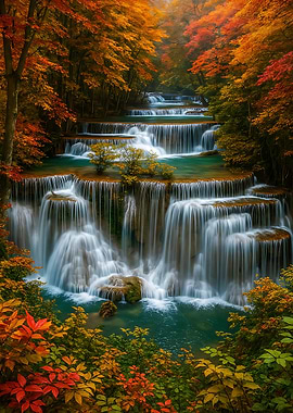 'Majestic Autumn Waterfall Cascade' Landscape