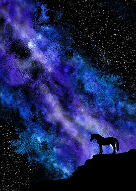 Horse Silhouette Under a Starry Galaxy