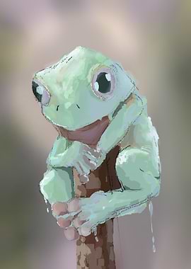 Cute Green Frog on a Branch