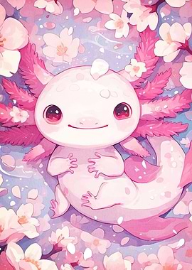Cute Axolotl Cherry Blossoms
