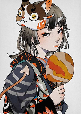 Girl with Cat Mask and Paddle