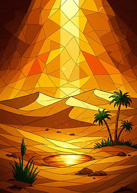 Desert Oasis Stained Glass Illustration