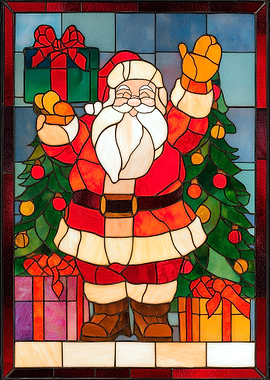 Stained Glass Santa Claus with Gifts