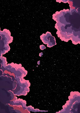 Starry Night with Pink Clouds