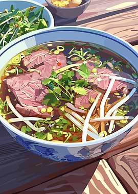 Bowl of Pho with Beef and Herbs