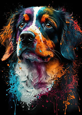 Colorful Bernese Mountain Dog Portrait