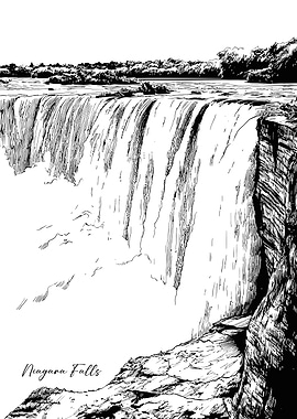 Niagara Falls Black and White Illustration