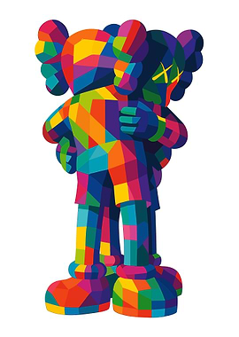KAWS Hug Sculpture Colorful Geometric Art