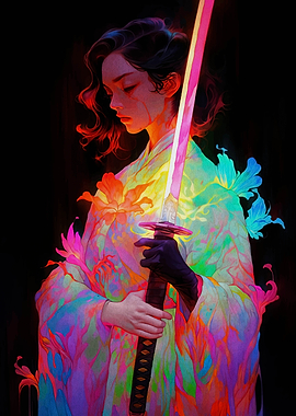 Colorful Kimono Warrior with Sword