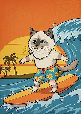 Surfing Cat Floral Shorts
