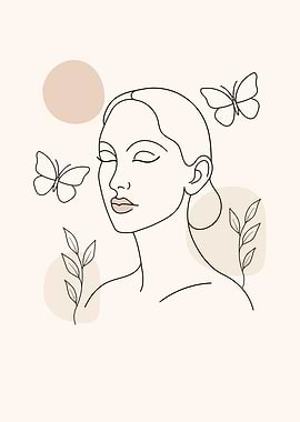 Minimalist Woman Portrait with Butterflies