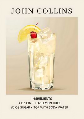 John Collins Cocktail Recipe Illustration