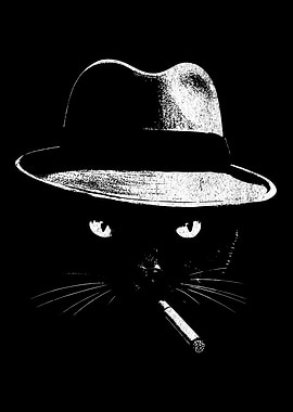 Black Cat in Fedora Smoking Cigarette