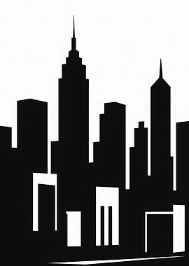 Black and White Cityscape Silhouette