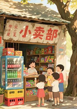 Children at a small shop