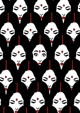 Faces Pattern with Bindi and Hair