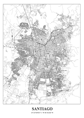 Santiago City Map - Detailed Black Lines