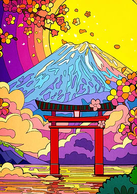 Psychedelic Mount Fuji Landscape