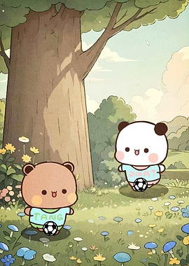 Cute Bears Playing Soccer Nature