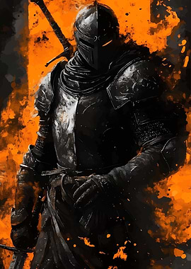 Dark Knight in Armor with Sword