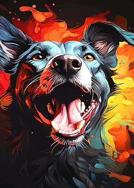 Colorful Dog Portrait with Open Mouth