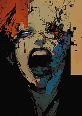 Screaming Face with Shattered Effect