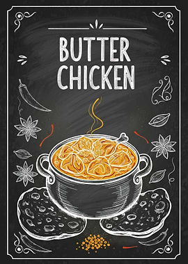 Butter Chicken Chalkboard Illustration
