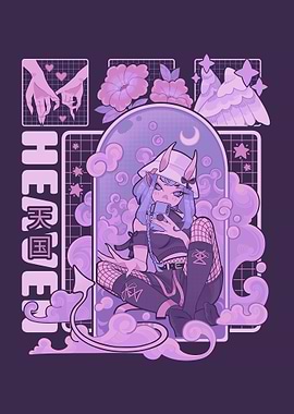 Pastel Demon Girl Aesthetic Illustration