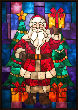 Stained Glass Santa Claus with Christmas Tree