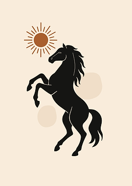 Black Horse Silhouette with Sun