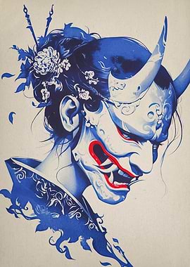 Hannya Mask Woman in Blue