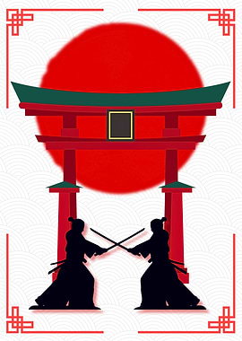 Samurai Duel Under Torii Gate