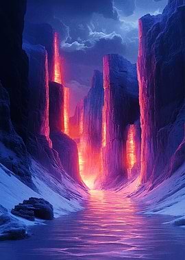 Mystical Canyon with Glowing Light