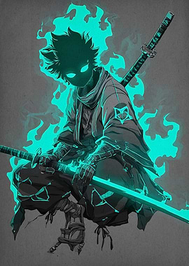 Glowing Ninja Warrior with Swords