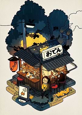 Oden Stand in the Rain