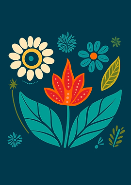 Floral Illustration on Dark Teal Background