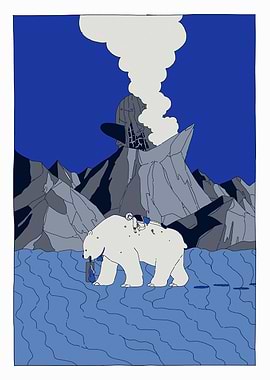 Polar Bear and Volcano Illustration