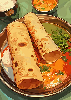 Indian Chapati Meal with Curry