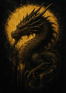 Golden Dragon with Sun Background