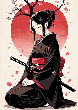 Anime Girl in Kimono with Katana