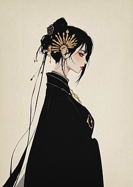 Elegant Woman in Black Kimono