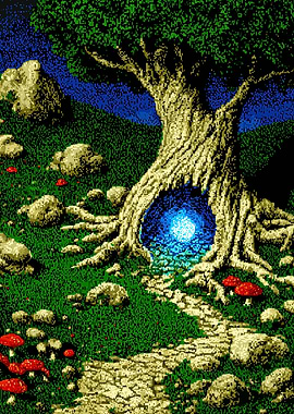 Pixel Art Tree Portal Landscape