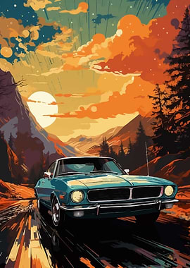Vintage Car Scenic Drive Illustration