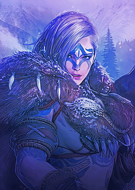 Fantasy Warrior Woman in Snowy Landscape