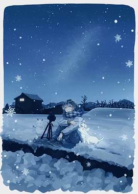Snowy Night Photography with Dog