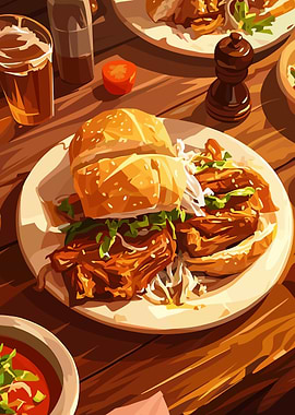 Delicious Burger Meal on Wooden Table